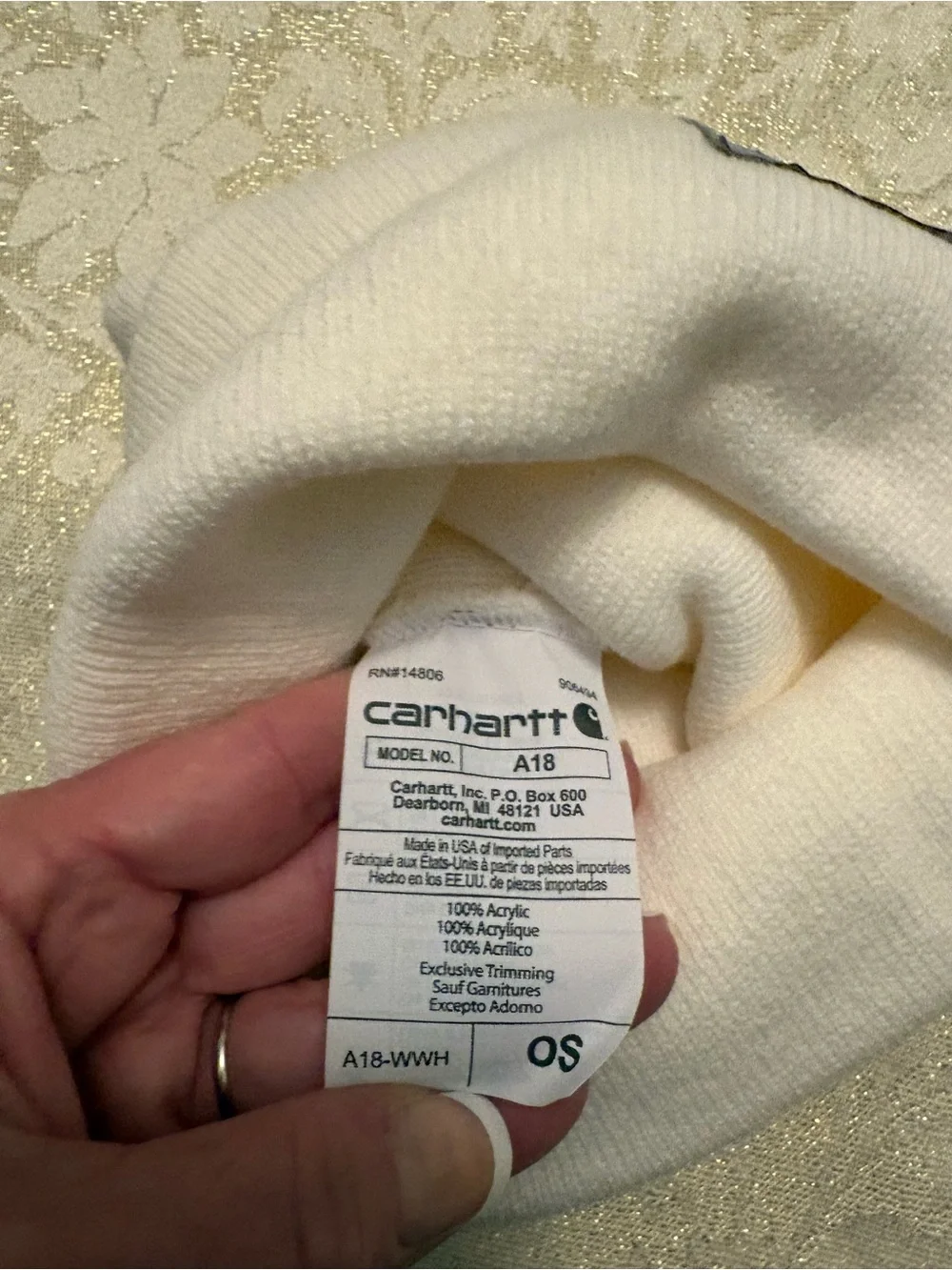 Carhartt White Knit Cuffed Beanie with Logo Patch